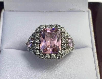 Anillo de plata esterlina BS rosa Ice Big Bling marcado para mujer talla 5,5 Foto 1 de 4