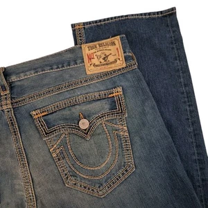 True Religion Ricky Big QT Jeans Mens 44 (Actual 48x34") Blue Heavy Stitch Rare - Picture 1 of 22
