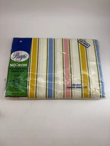 Vintage Pacific Musselin Balanced Flat Sheet Neu aus altem Lagerbestand Doppelbett gestreift rosa blau gelb - Bild 1 von 6