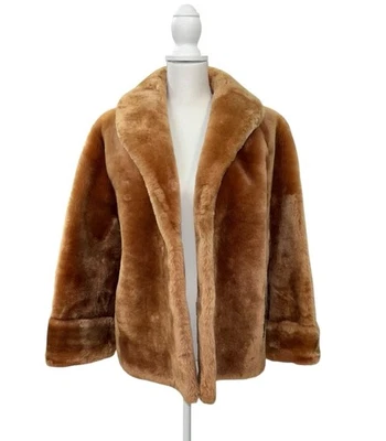 Abrigo de Colección Años 50 60 Para Mujer L Mouton Teñido Piel de Cordero Chaqueta Recortada Marrón Piel de Oveja Foto 1 de 4