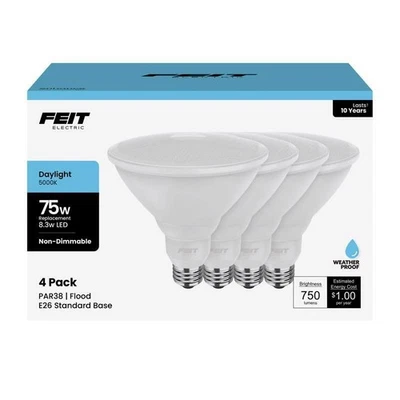 Feit Enhance PAR38 E26 (Medium) LED Bulb Daylight 75 Watt Equivalence 4 pk - Image 1 of 4