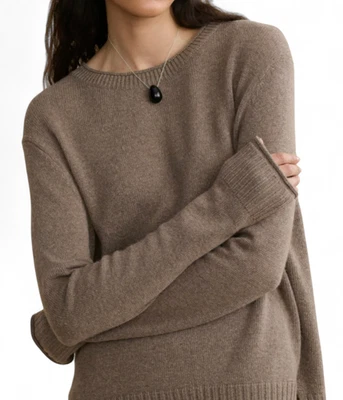 Suéter JENNI KAYNE Everyday CLÁSICO TOPO Lt Marrón LANA/CACHEMIRA Aberturas Laterales 2X Foto 1 de 4