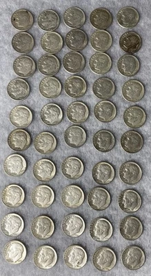 50 90% серебра Рузвельт десятицентовики $5 номинальной стоимости, 1964, доставка как можно скорее!! Действуйте сейчас!! AU/BU - Изображение 1 из 3