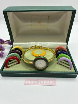 GUCCI Change Bezel Watch Gold Quartz white Wristwatch Very Good Working Japan - Image 1 of 4