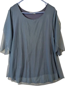 Sese Code Top Damen Gr. 3X blau Netz transparent Flatterärmel gefüttert Fairycore fließend - Bild 1 von 14