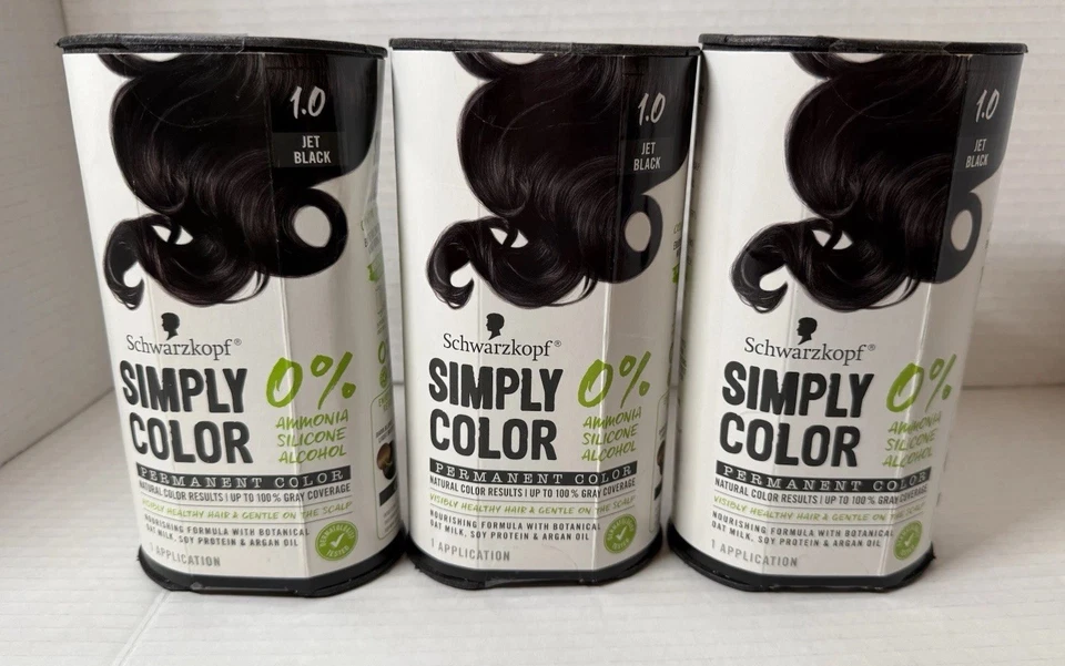 Nuevo PACK de 3 Schwarzkopf Simply Color Jet Negro Tinte de Cabello Color Permanente 1.0 Foto 1 de 4