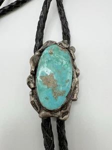 Cravatta Bolo Vintage Argento Sterling Navajo Turchese - Foto 1 di 9