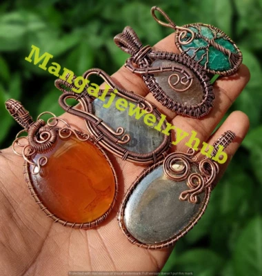 Cherry Quartz & Mix Gemstone 10PCS Pendants Cooper Wire Wrap Bulk Jewelry Lot - Image 1 of 4