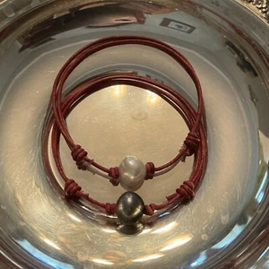 NUEVO Pulsera de Cuero Rojo Perla Tahití Negra O Elección de Mar del Sur - Imagen 1 de 8