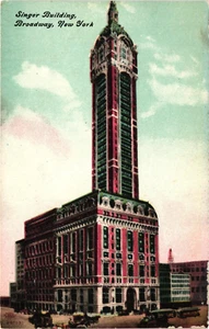 NEW YORK Singer Building Broadway NY Vintage Postcard - Picture 1 of 2