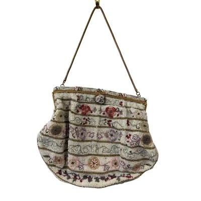 Vtg 50s Joyce Morgan Paris France Micro Beaded Metal Frame Mini Bag Purse Floral - Image 1 of 4