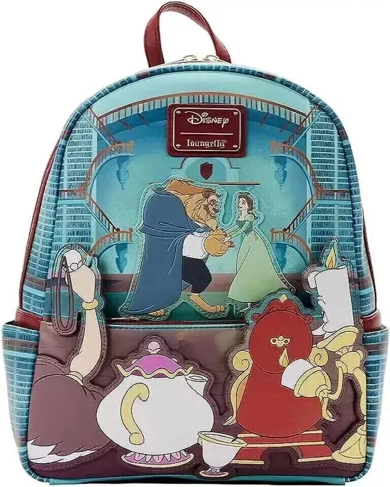 NOVA Mini Mochila Disney Feminina Bolsa de Ombro Presente A Bela e a Fera Lounfefly - Imagem 1 de 4
