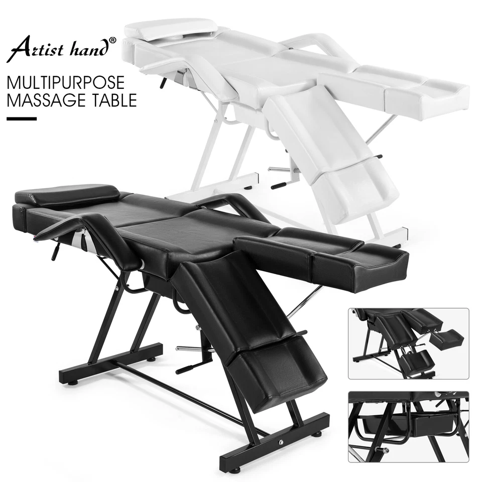 Mesa de masaje multifunción blanca/negra patas divididas facial cama salón silla de tatuaje Foto 1 de 1