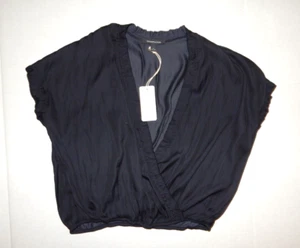 Womens Blouse NWT Top Grade & Gather Small Navy Blue Wrap Plunge - Picture 1 of 10