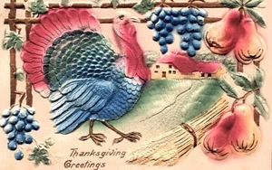 Thanksgiving Postcard Hand Colored Heavily Embossed Germany - Bild 1 von 2