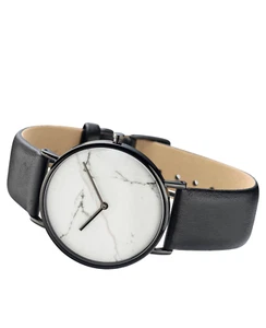 THE HORSE BRAND C2 WHITE MARBLE FACE BLACK LEATHER BAND WRIST WATCH *NEW IN BOX* - Picture 1 of 4