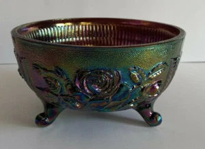 Carnival Glass Amethyst or Purple Three Footed Bowl Rose Imperial Lenox - Picture 1 of 8