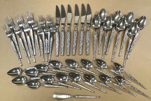 43PC MCM GEOMETRIC DESIGN TEXTURED HANDLE STAINLESS MIXED FLATWARE LOT JAPAN - Picture 1 of 4