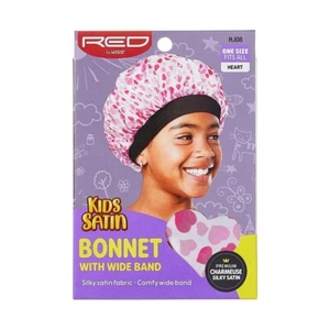 RED BY KISS KIDS SATIN BONNET WITH WIDE BAND ONE SIZE FITS ALL #HJ08 HEART - Picture 1 of 5