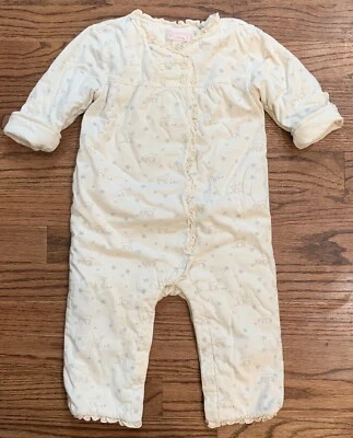 Janie & Jack Layette Girls Padded Romper Cream Deer Flowers Ruffle Trim 12-18m - Image 1 of 4