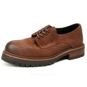 Zapatos de trabajo de vestir formales retro británicos para hombre con cordones de cuero de gamuza real punta redonda - Imagen 1 de 26