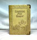 Vintage SAVINGS FOR BABY Metal & Leather Coin Bank by Zell Embossed Book Design