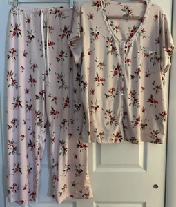 Croft & Barrow Wms 2 Pc Soft Pink Floral Pajama Lounge Set 2XL Button SS Top - Picture 1 of 4