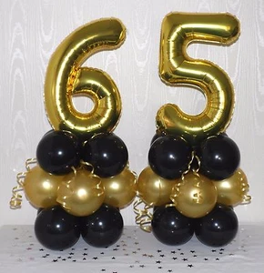 65. GEBURTSTAG - 65 JAHRE - GOLD/SCHWARZ - FOLIENBALLON DISPLAY - TISCH HERZSTÜCK - Bild 1 von 3