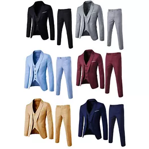 Men's Suits One Button Slim Fit 3-Piece Suit Business Formal Jacket Pants Set - Picture 1 of 26