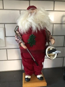 Santa Claus Golf Golfing Figure 16” Christmas Decoration Decor Wood Base - Picture 1 of 4