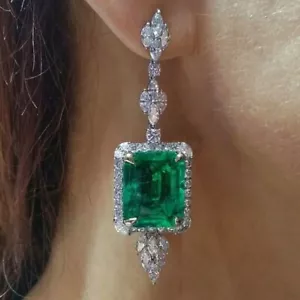 Preciosos Pendientes Art Deco Esmeralda y Diamante Creado en Laboratorio Boda Plata 925 Regalo - Imagen 1 de 6