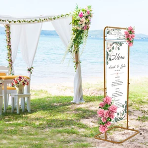 Insegna di benvenuto matrimonio in metallo arco stand pubblicità scaffale cartellone pubblicitario oro - Foto 1 di 12