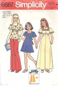 Simplicity Sewing Pattern # 6867 Girls Dress In Two Lengths or Top Size: 12-14 - Picture 1 of 2
