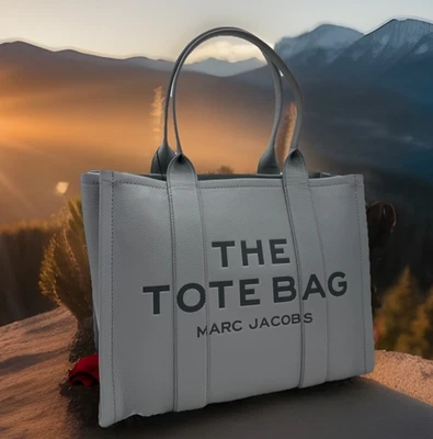 AUTH NWT $595 Marc Jacobs The Leather Large Logo Zip Top Tote In Wolf Grey🌹NEW~ - Image 1 of 4