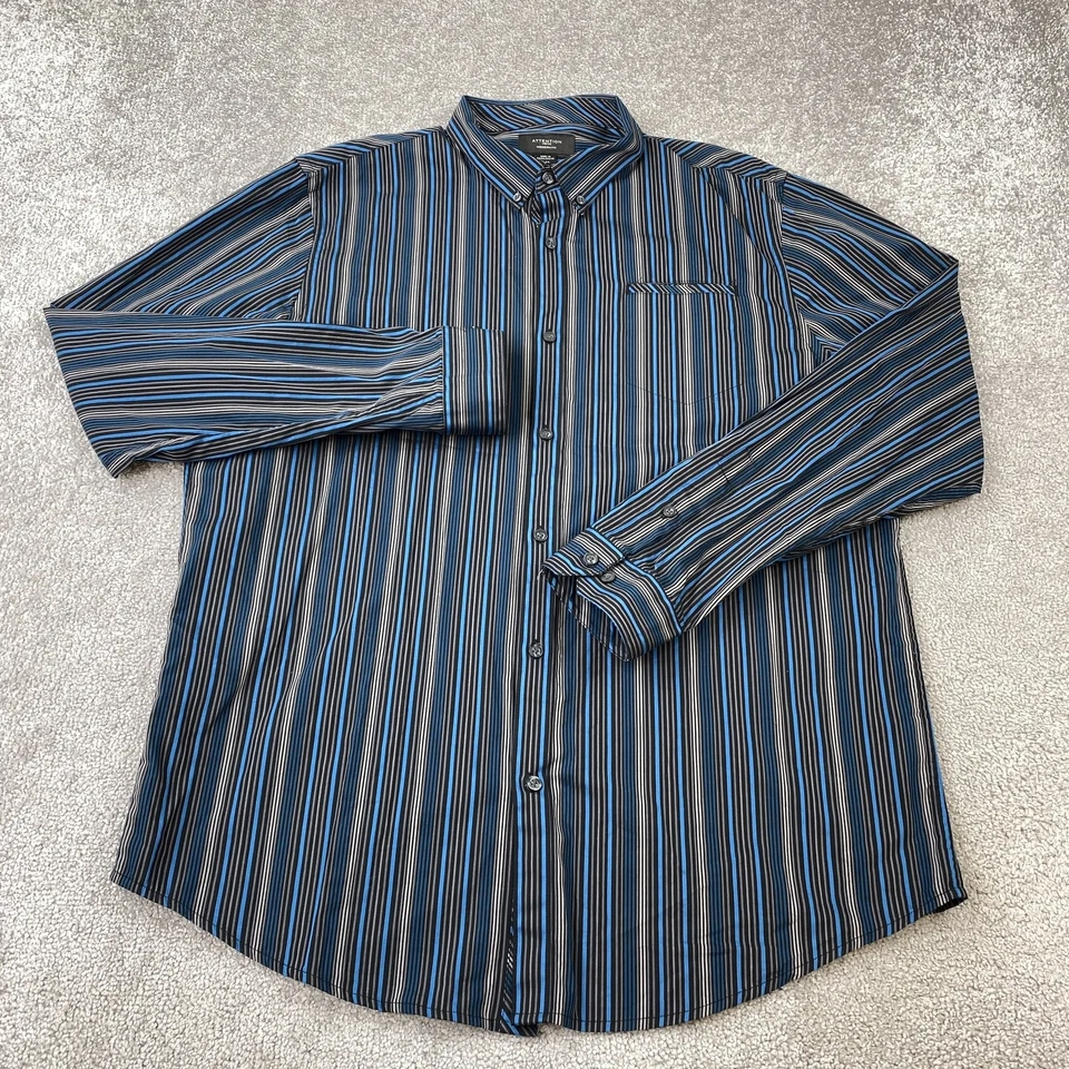 Camisa Attention Calce Moderno Abotonada Para Hombre XL Manga Larga Azul Rayas Foto 1 de 4