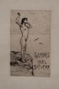 Bruno Héroux Ex Libris C Sievert Jugendstil Leipzig Original Radierung um 1900 - Picture 1 of 2