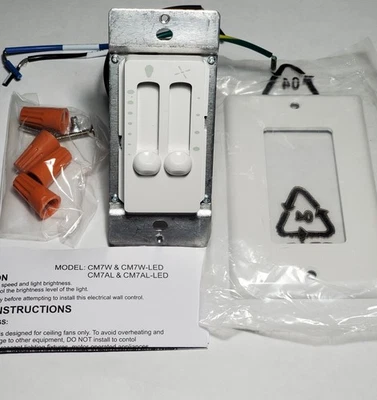 Interruptor de pared deslizante doble BLANCO hecho a mano ventilador de 4 velocidades con atenuador y frontal  Foto 1 de 4