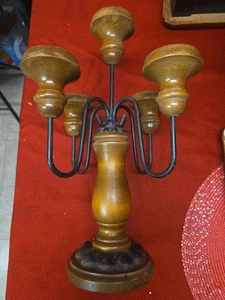 Vintage Holz und Metall Kerzenleuchter 5 Kerzenständer Kerzenständer leichter Rost - Bild 1 von 3