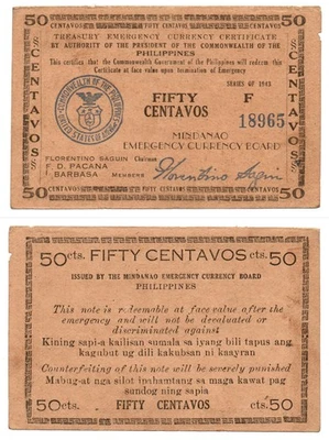 Philippines S484 50c Mindanao 1944 Circulating Bank Note WW2 Banknote Money - Image 1 of 4