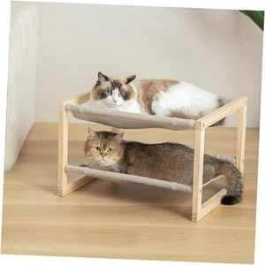 Cat Hammock, Dog Bed, Cat Beds for Indoor Cats, Pine Wood Double Cat Bed, 2 - Picture 1 of 8
