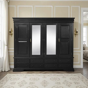 Versailles Quadruple Armoire – 8 Drawers – French Noir Colour - 2 Centre Mirror - Picture 1 of 8