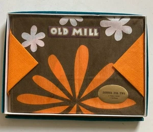 Vintage 70er Flower Power braun + orange Servietten Set 2 Gedecke versiegelt alte Mühle - Bild 1 von 7