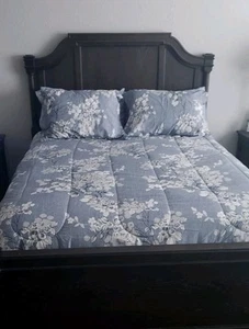 Juego de edredón floral azul reina con juego de sábanas - flores de tinta - Imagen 1 de 3