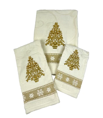 Juego de toallas de colección JC Penny 3 piezas bordadas árbol de Navidad baño, mano, paño de lavado Foto 1 de 4