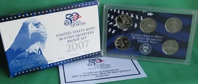 2007 S Five Coin State QUARTER Proof 5 Coin Set Statehood 25c Coins Box and COA - Image 1 of 3