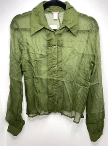 FOREVER 21 Flirty Olive Green Long Sleeve Sheer Top--Size Small--NEW - Picture 1 of 9