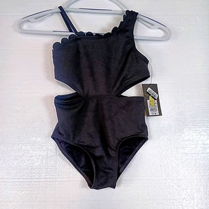 Art Class One Piece Swimsuit Girls Size 6/7 Black Scallop Swimwear Bathing Suit - Picture 1 of 10