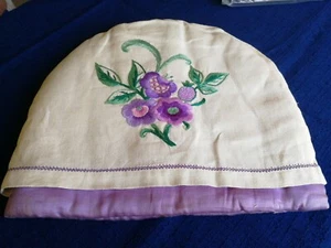 Vintage Embroidered Purple Floral Teapot Cover Cosy Shabby Chic Granny core - Picture 1 of 12