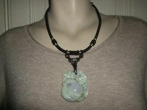 COLLANA GIOIELLO GIADA VERDE JADE CIONDOLO ANTICO STERLING ARGENTO 925 SILVER - Foto 1 di 9
