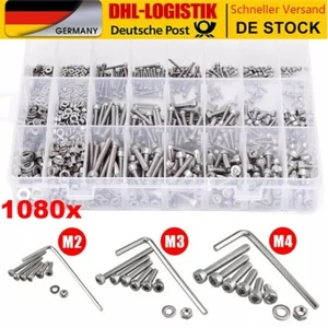 1080tlg M2/M3/M4 Sechskant Schrauben Muttern Sortiment Set Imbusschrauben Satz - Bild 1 von 12